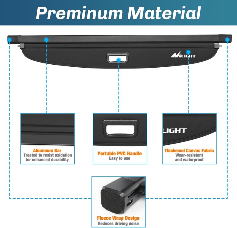 Nilight غطاء صندوق الأمتعة لملحقات تويوتا RAV4 2019 2020 2021 2022 2023 2024 2025، ستارة أمان قابلة للسحب لغطاء الأمتعة الخلفي، مع شبكة تخزين للصندوق، 1-عبوة - Image 5
